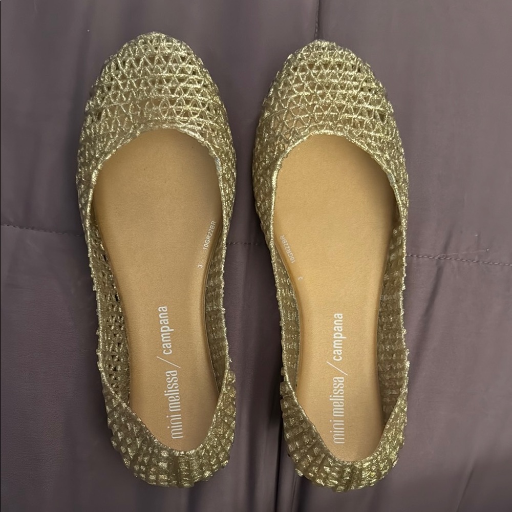 Mini Melissa Gold Glitter Flats for Dressy Occasions